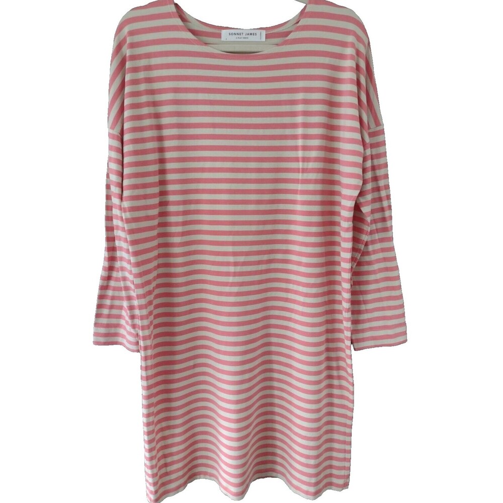 Sonnet James A Play Dress Womens Stretchy Shift Midi Coral Beige Stripes Ava S